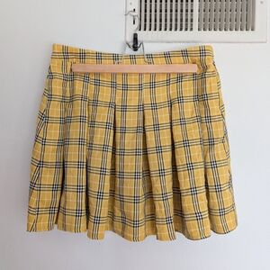 Yellow Plaid Pleated Skirt - Women's Cute Schoolgirl Style